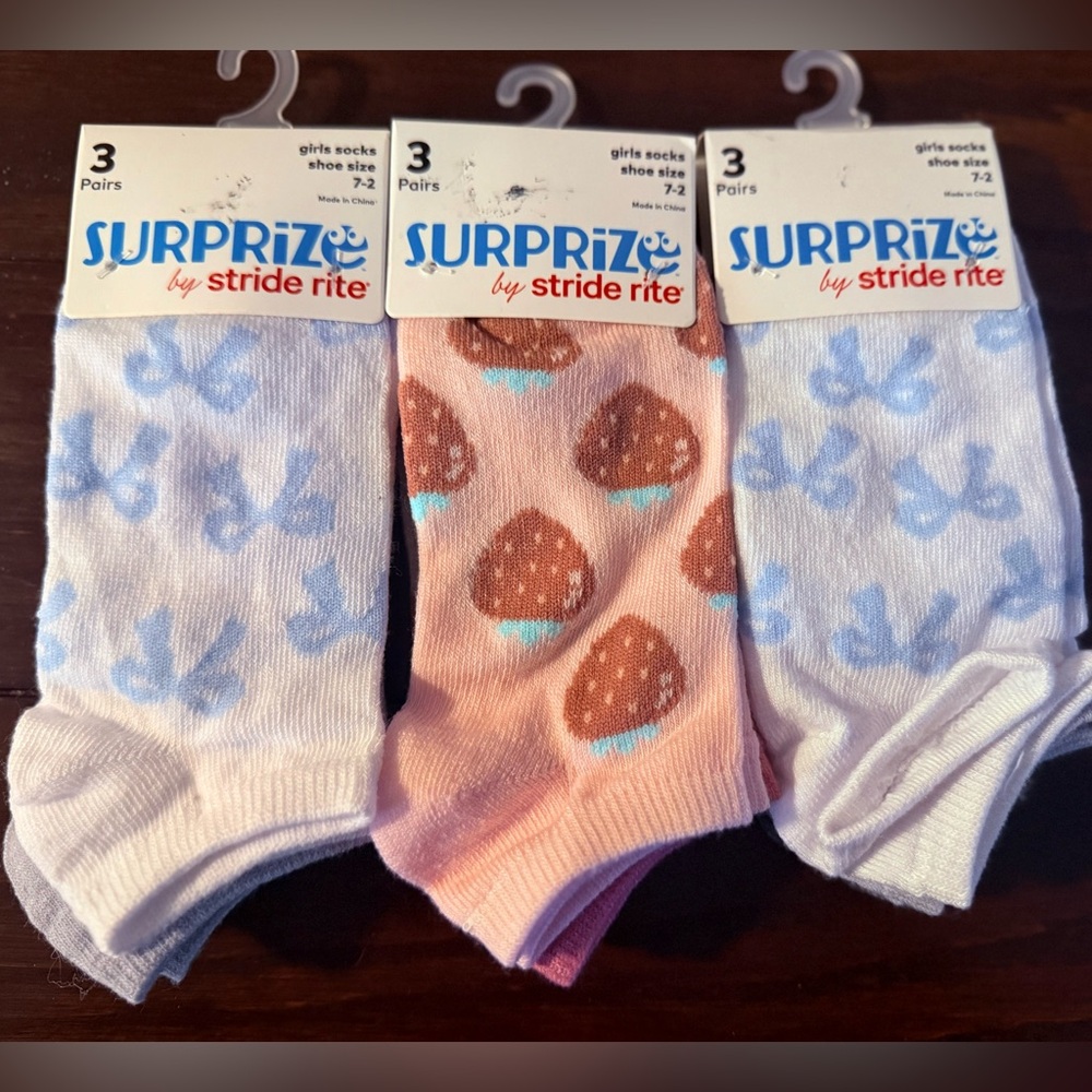 Stride Rite Surprize Girls Socks 3 3-Pack - Pink, White, Cream NWT Shoe Size 7-2